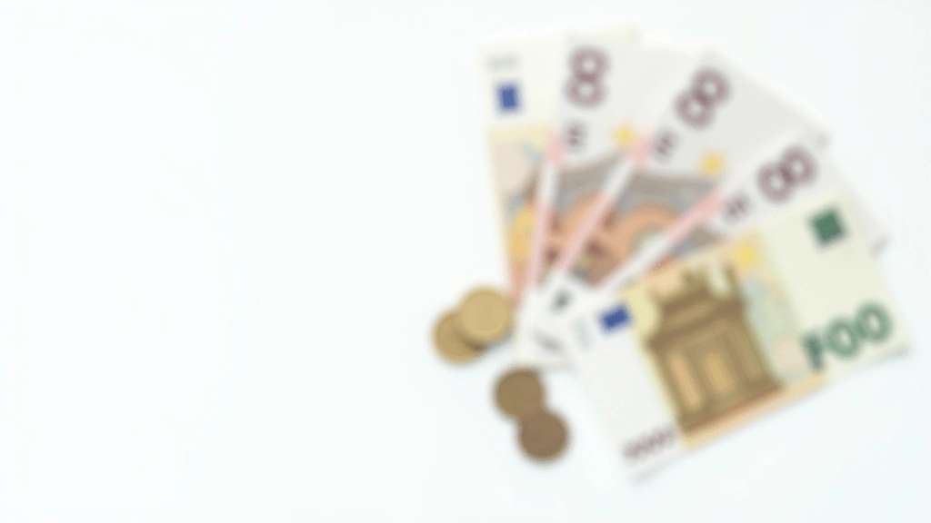 Pièces de monnaie et billets euros sur surface blanche